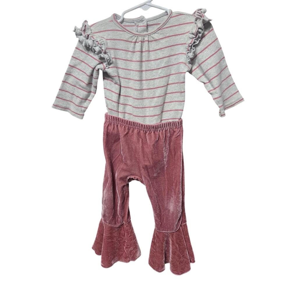 Striped Ruffle Top & Velvet Bell Bottoms Set - Rachel Zoe - 18mo